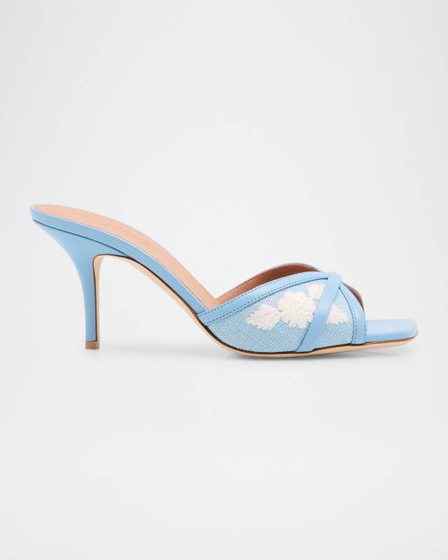 Perla Raffia Leather Stiletto Slide Sandals